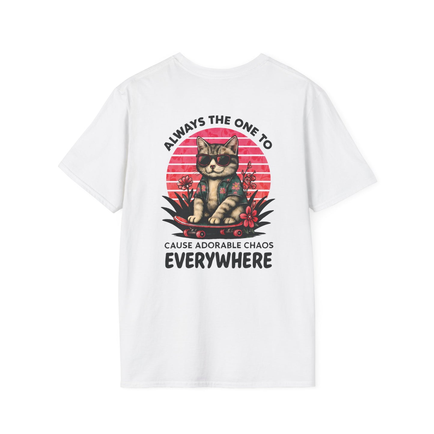 Vibrant Sunset Playful Cat on Skateboard Graphic T-Shirt  - Always The One To Cause Adorable Chaos Everywhere