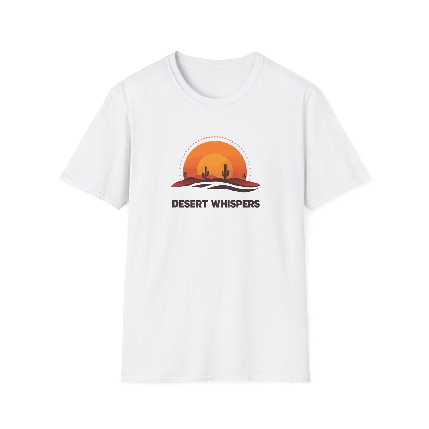 Desert Whispers T-Shirt – Nature Scene with Sunset, Cactus, and Sand Design