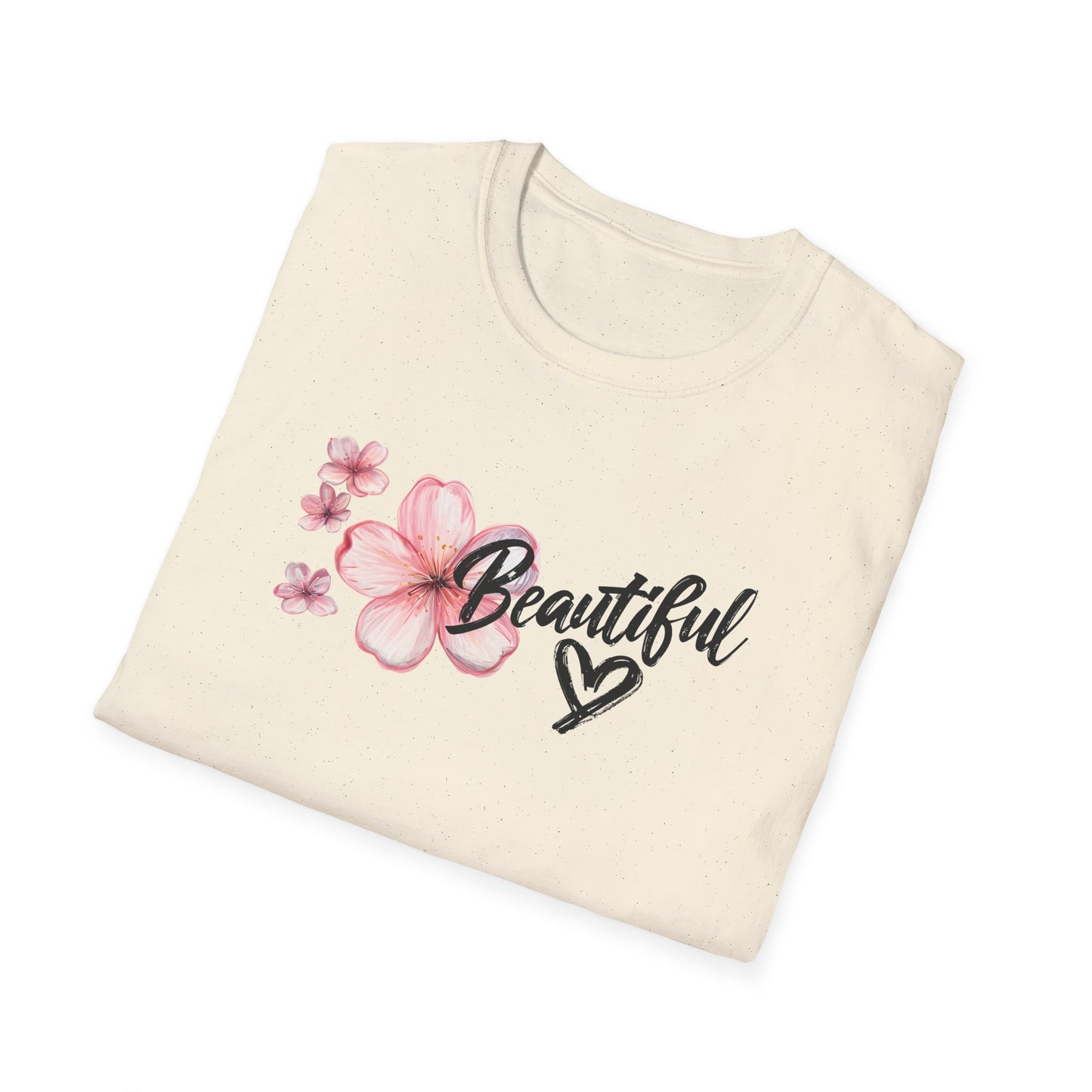 Beautiful T-Shirt - Cherry Blossom Flower with Heart - Brush Style Typography Design