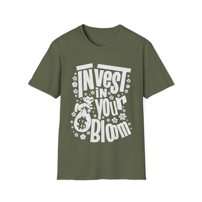 Invest In Your Bloom - Monochrome Floral Typography T-Shirt