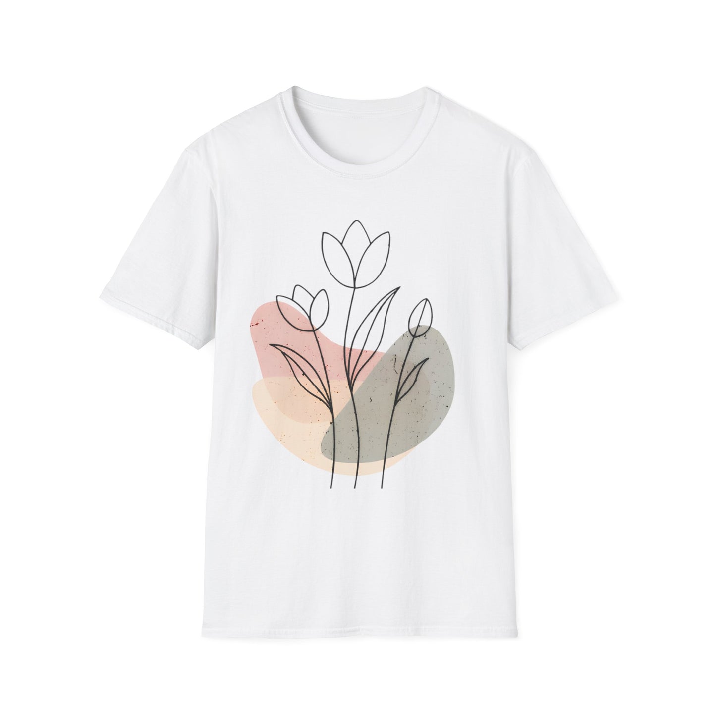 Tulip Outline T-shirt - Minimalistic Line Art  Colored Background Floral Design