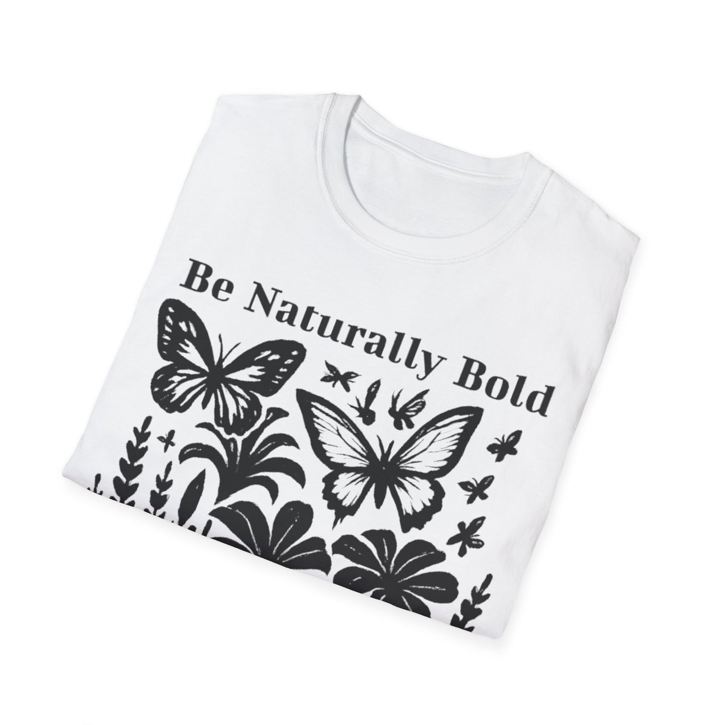 Monochrome Bold Botanical Flowers and Butterflies T-Shirt Design