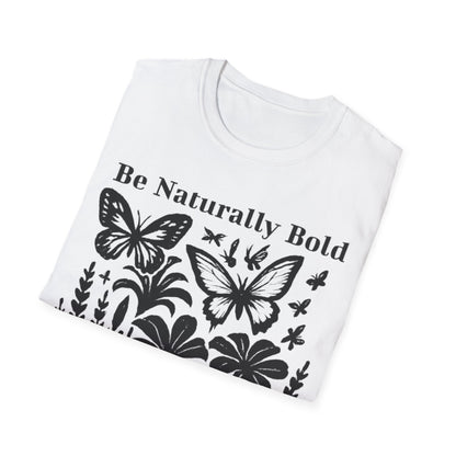 Monochrome Bold Botanical Flowers and Butterflies T-Shirt Design