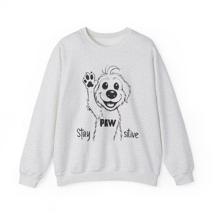 Stay Positive - Cartoon Playful Dog with Paw Raised High Sweatshirt