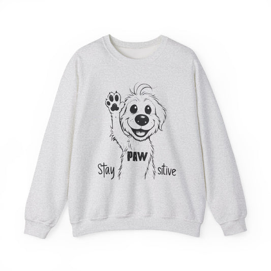 Stay Positive - Cartoon Playful Dog with Paw Raised High Sweatshirt