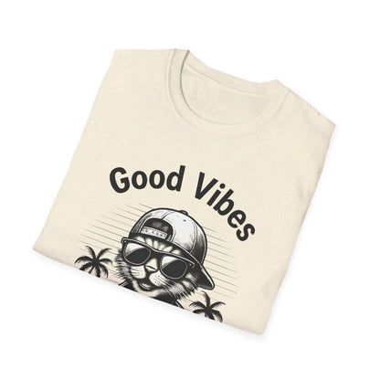 Good Vibes T-Shirt -  Cool Cat Relaxing with Tropical Drink Design