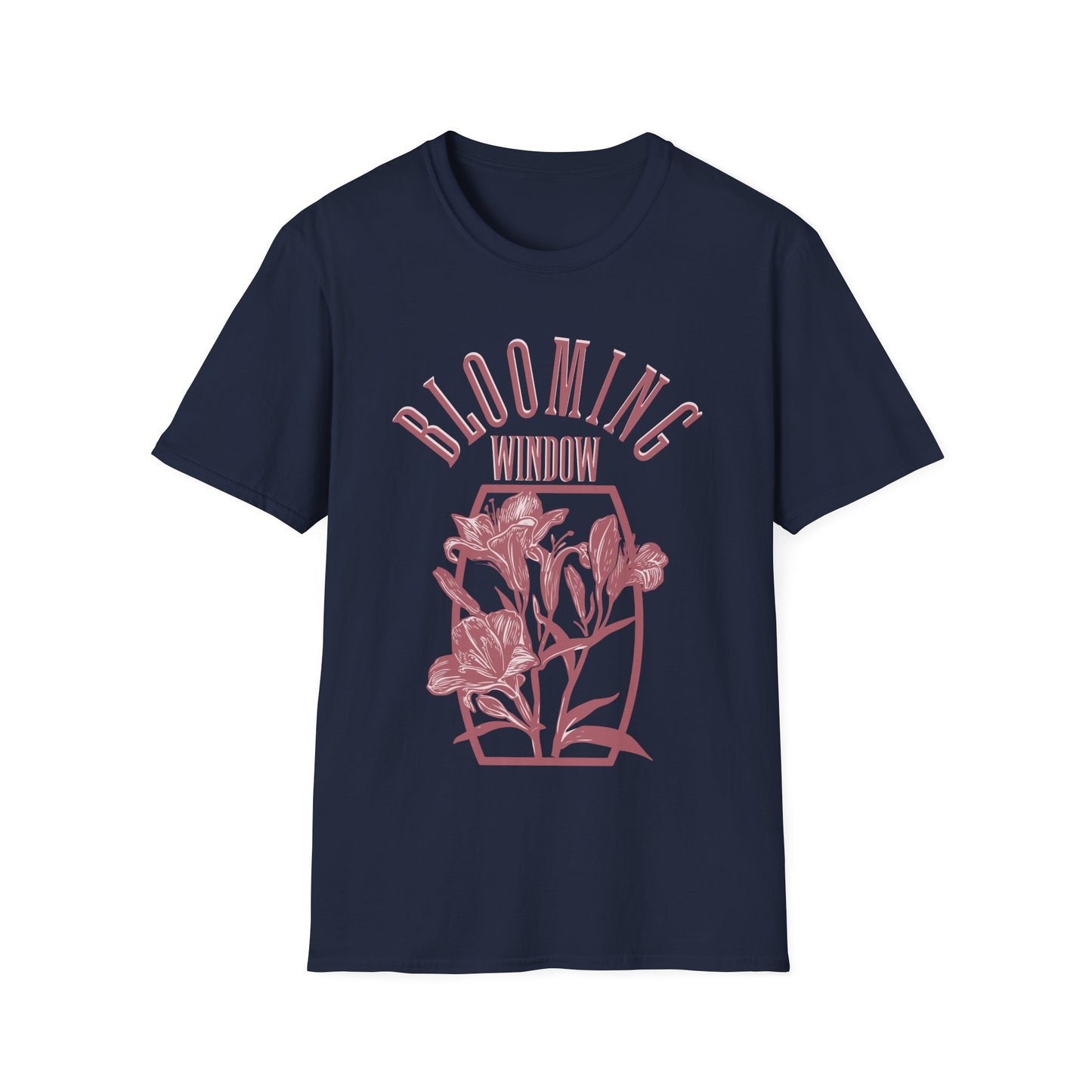Blooming Window - Monochrome Pink Floral T-Shirt