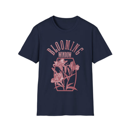 Blooming Window - Monochrome Pink Floral T-Shirt