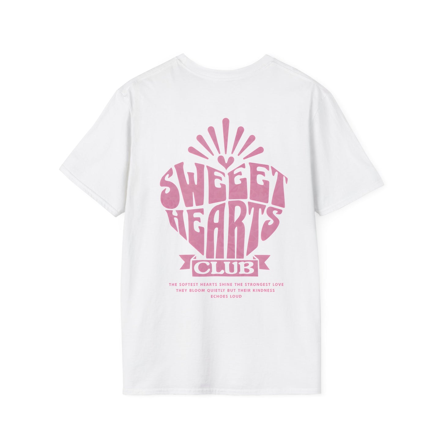 Sweet Hearts Club T-Shirt –  Typography Framed Inside A Heart Frame with Botanical Pattern Front And Back Design
