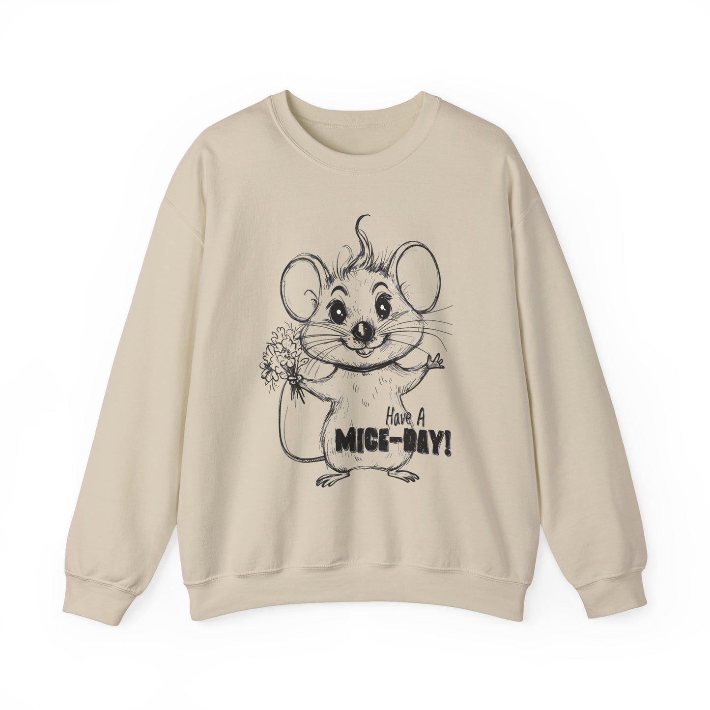 Have A Mice-Day - Playful Mouse Holding Flowers Sweatshirt