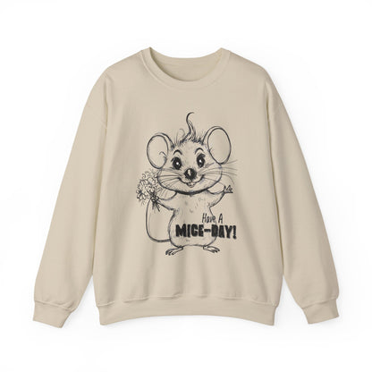Have A Mice-Day - Playful Mouse Holding Flowers Sweatshirt