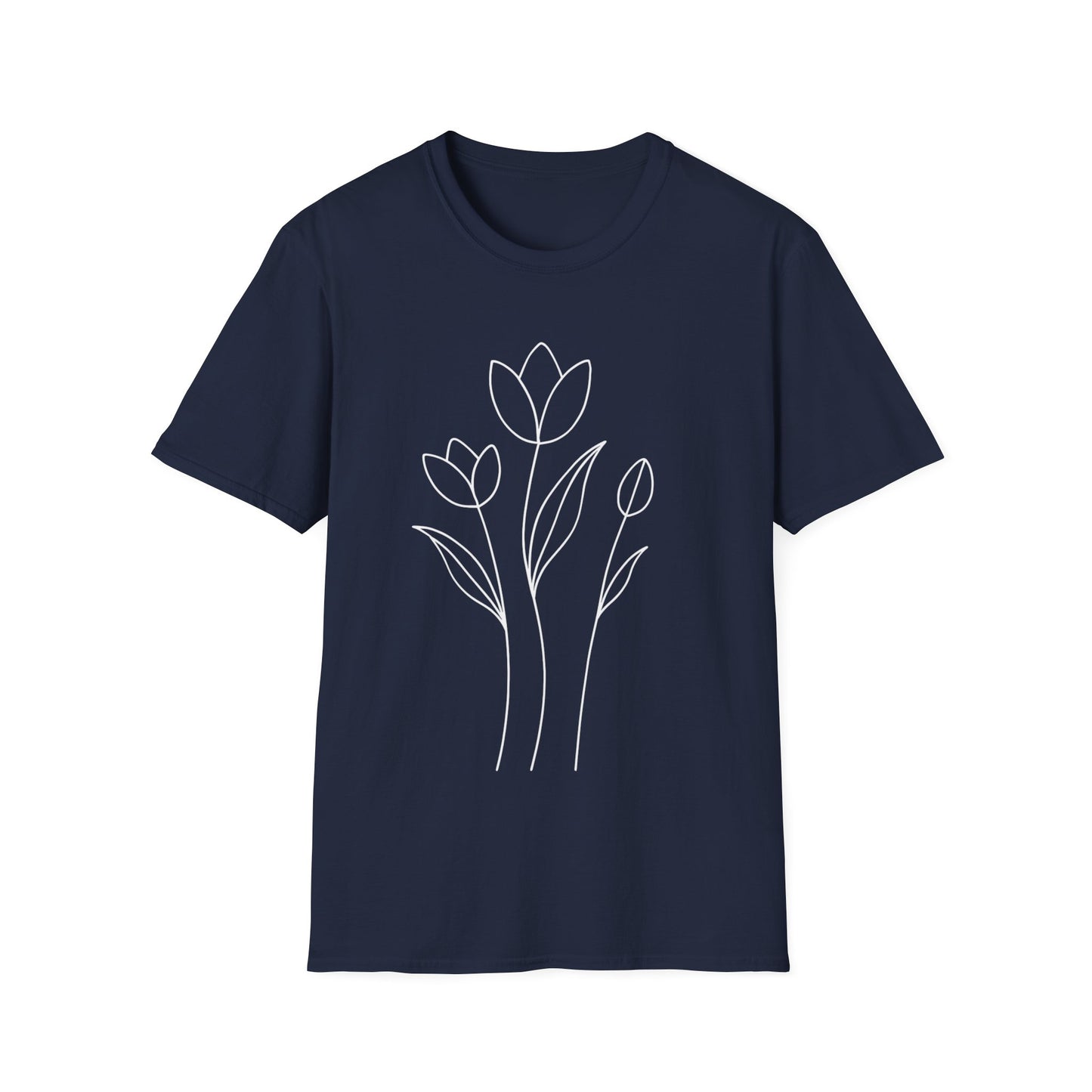 Tulip Outline T-Shirt - Line Art, Minimalistic Floral Design