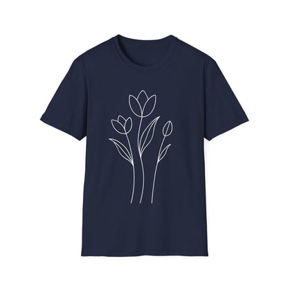Tulip Outline T-Shirt - Line Art, Minimalistic Floral Design