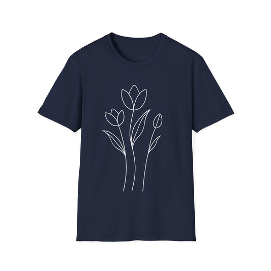 Tulip Outline T-Shirt - Line Art, Minimalistic Floral Design