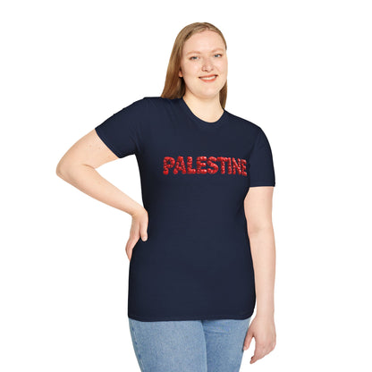 Palestine - Bubbly Red Hearts Typography T-Shirt