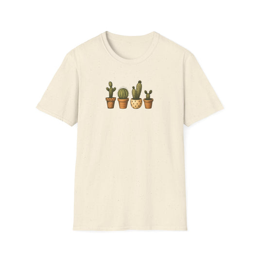 Colored Cacti In Terracotta Pots Line T-Shirt - Vintage Botanical Design