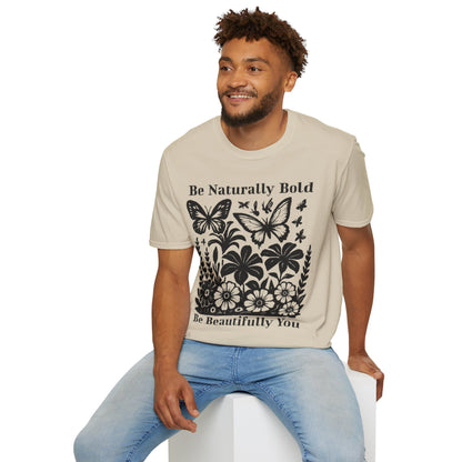 Monochrome Bold Botanical Flowers and Butterflies T-Shirt Design