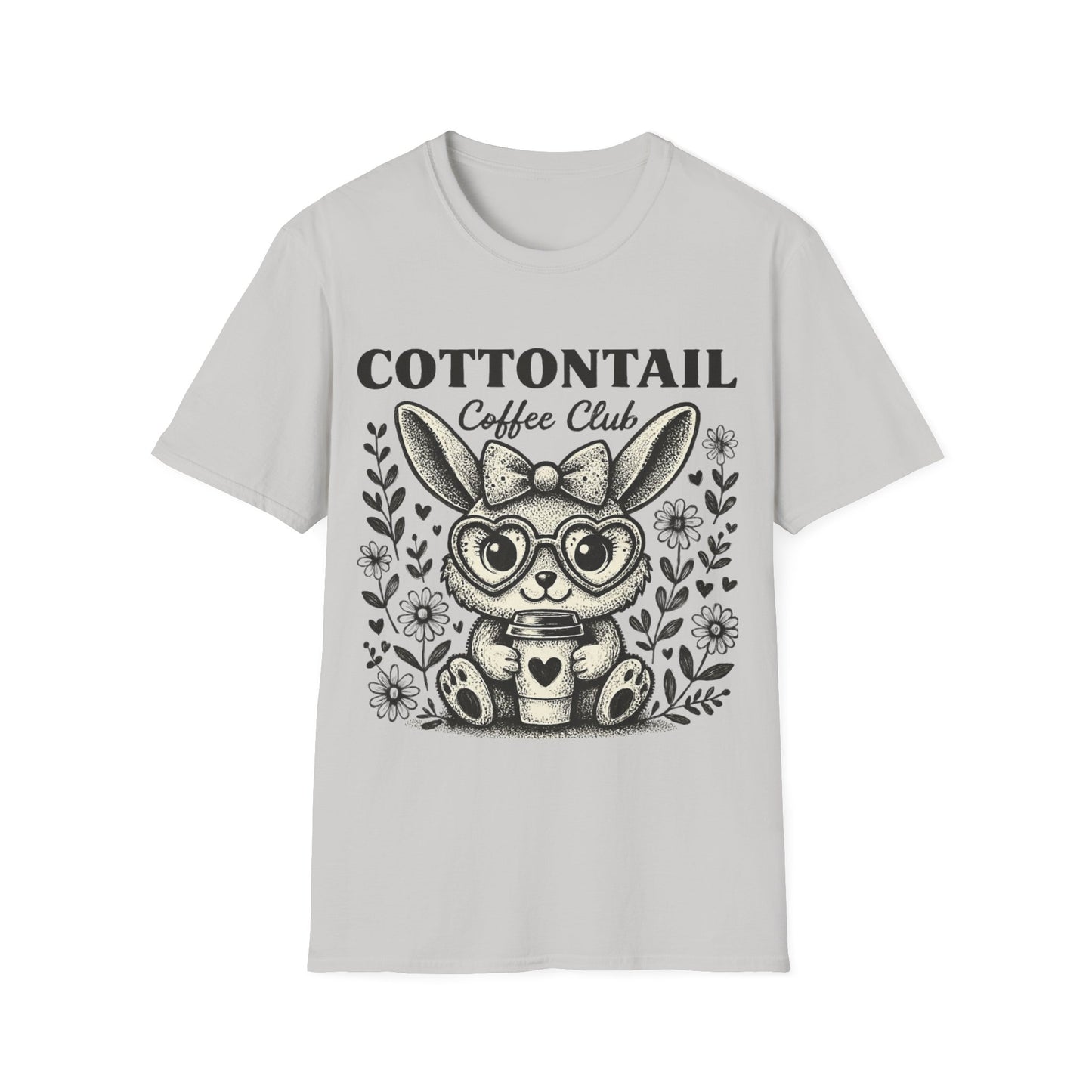 Cottontail - Monochrome Bunny With Coffee And Flowers T-Shirt