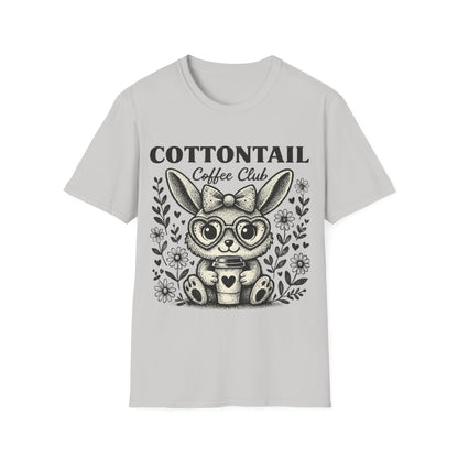 Cottontail - Monochrome Bunny With Coffee And Flowers T-Shirt