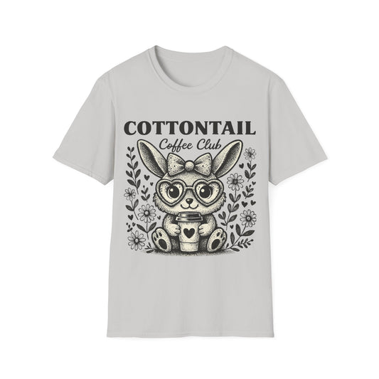 Cottontail - Monochrome Bunny With Coffee And Flowers T-Shirt