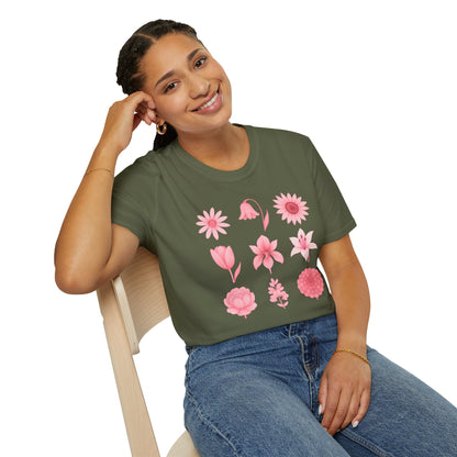 Pink Flowers Grid T-Shirt