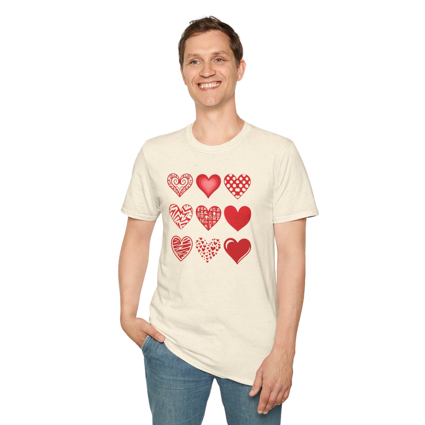Grid of Different Red Heart Patterns T-Shirt