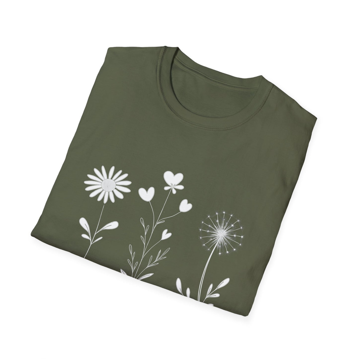 Bloom Softly Dream Widely T-Shirt - Minimalistic Flowers Outline - Botanical Line Art Design