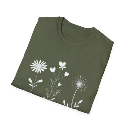 Bloom Softly Dream Widely T-Shirt - Minimalistic Flowers Outline - Botanical Line Art Design