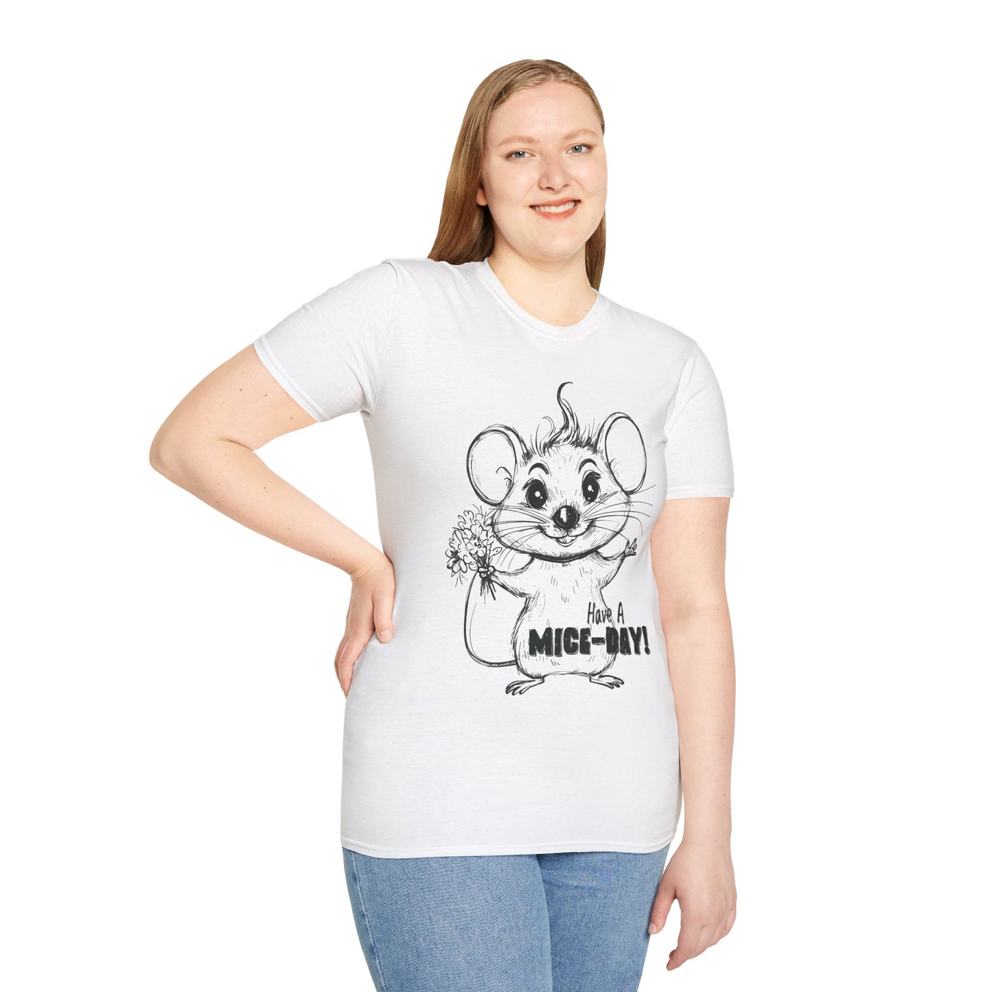 Have A Mice-Day T-Shirt - Mouse Holding Flowers Design