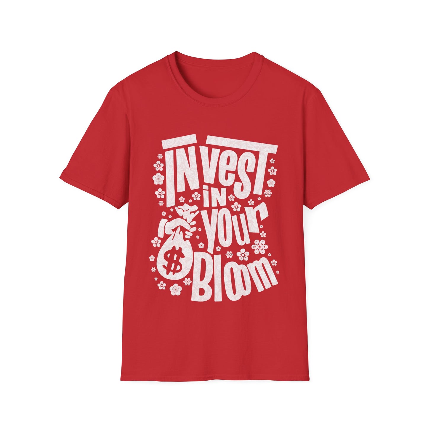 Invest In Your Bloom - Monochrome Floral Typography T-Shirt