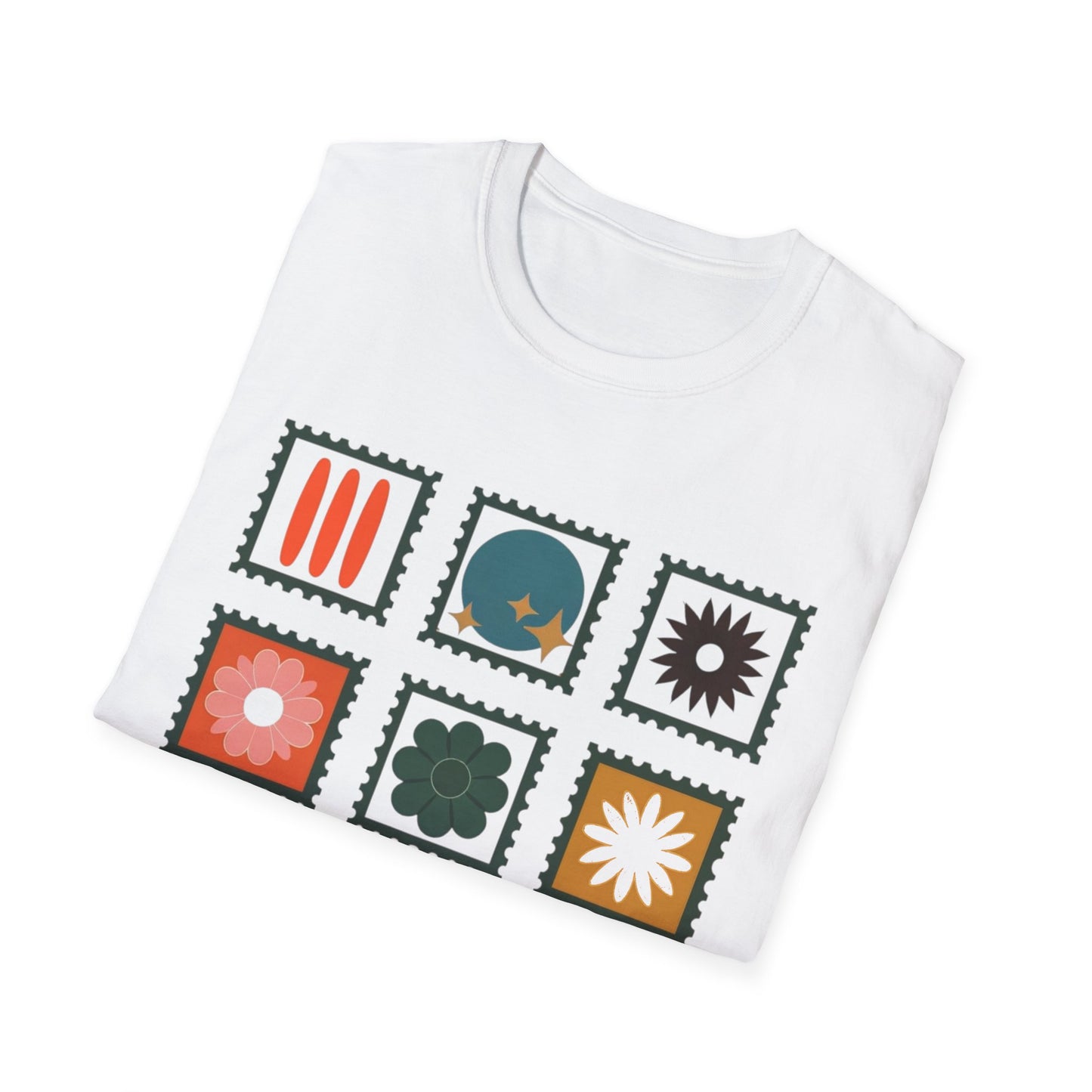 Vibrant Stamp Abstract Floral Grid T-Shirt