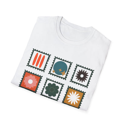 Vibrant Stamp Abstract Floral Grid T-Shirt
