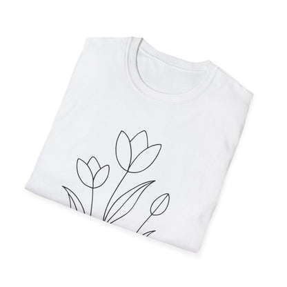 Tulip Outline T-Shirt - Line Art, Minimalistic Floral Design