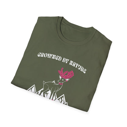 Crowned by Nature Rooted in Strength T-Shirt - Pink Flower Crown Deer Design