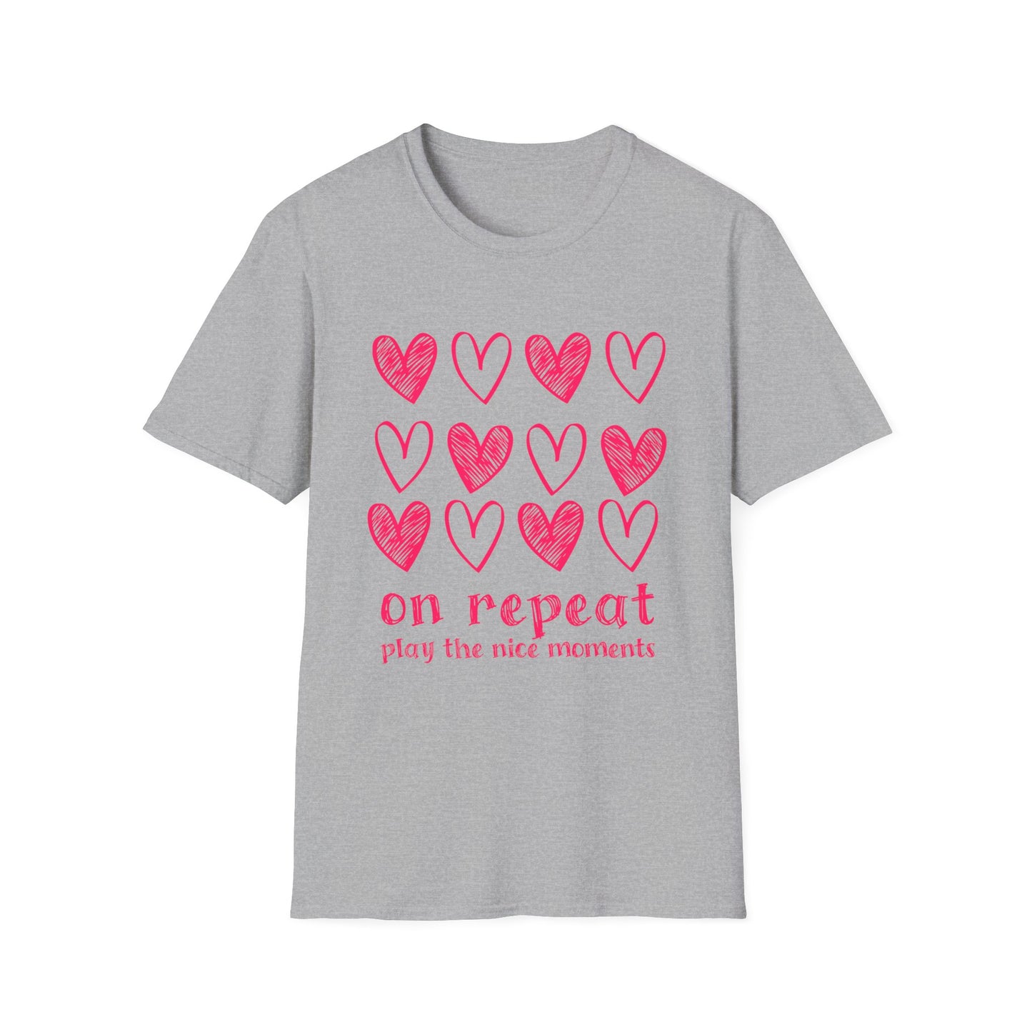 On Repeat, Play The Nice Moments - Monochrome Hearts Grid T-Shirt