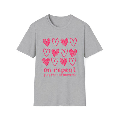 On Repeat, Play The Nice Moments - Monochrome Hearts Grid T-Shirt