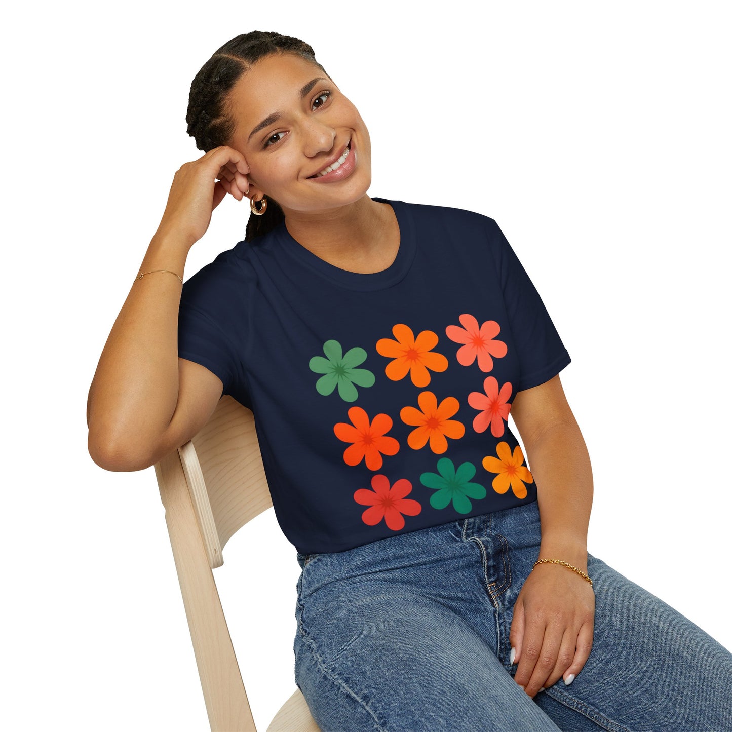 Vibrant Grid Flowers T-Shirt