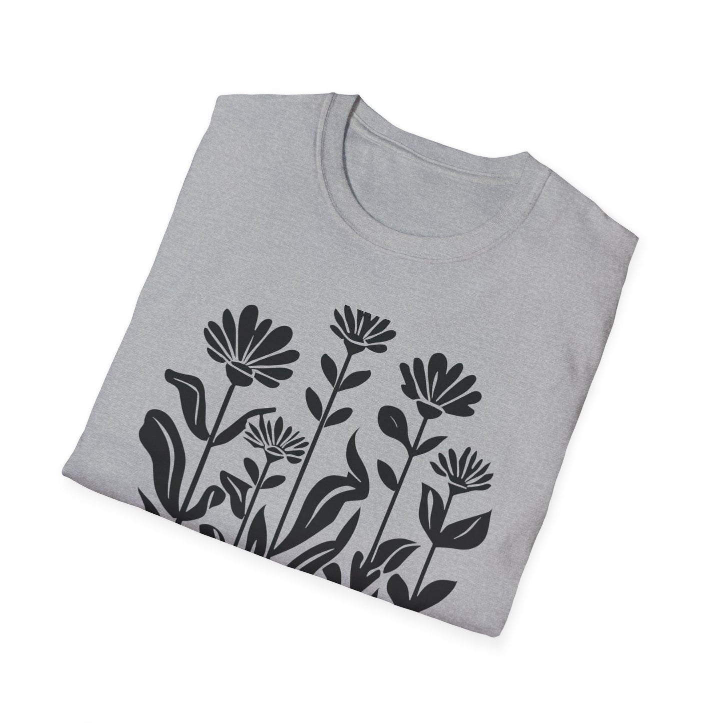 Black Lino Cut Botanical Circular T-Shirt