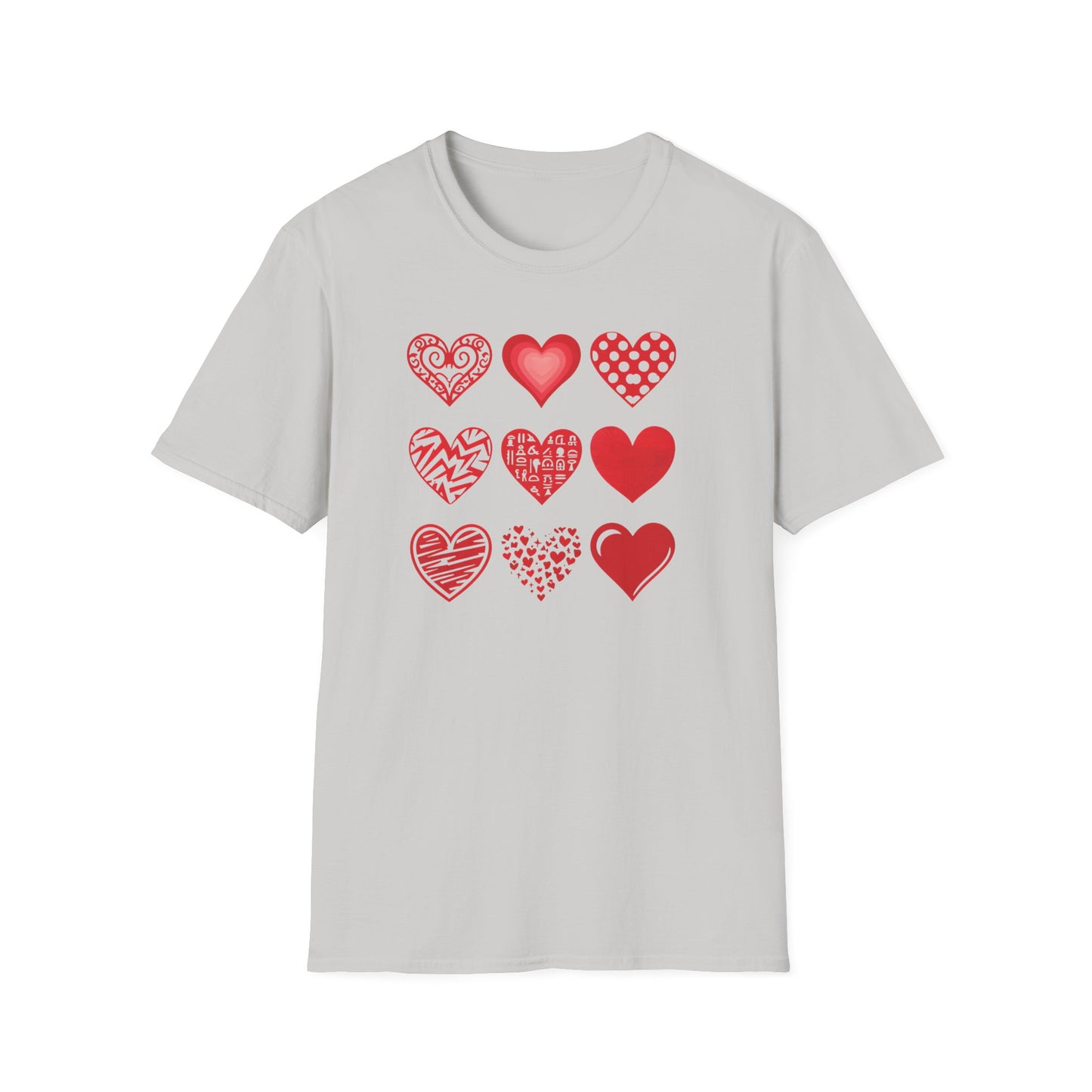 Grid of Different Red Heart Patterns T-Shirt