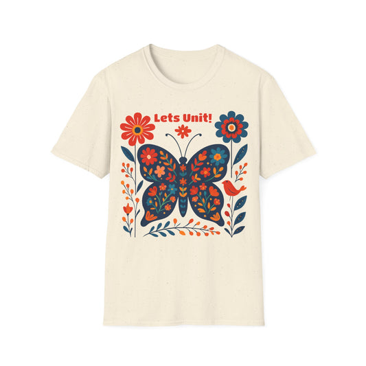 Lets Unit! - Vibrant Boho Butterfly Floral T-Shirt
