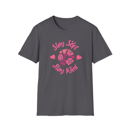 Stay Soft Stay Kind - Vibrant Boho Pink Flowers T-Shirt