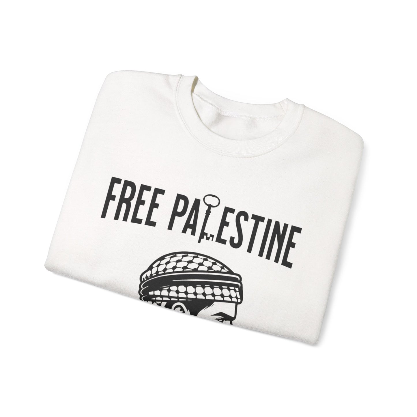 Free Palestine Free World - Man Wearing Palestinian Kuffiyah Sweatshirt