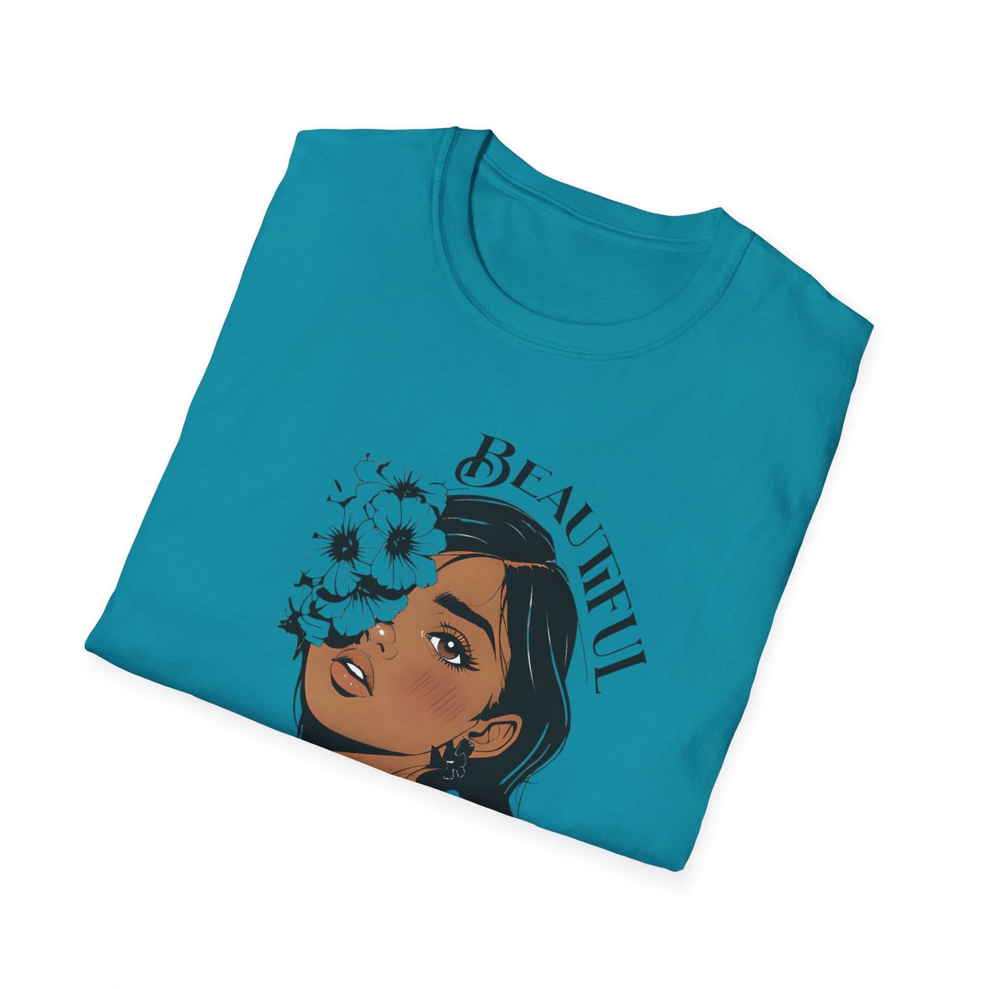 Beautiful Bold Unbothered T-Shirt – Young Woman Portrait with Bold Graphic Flowers Design