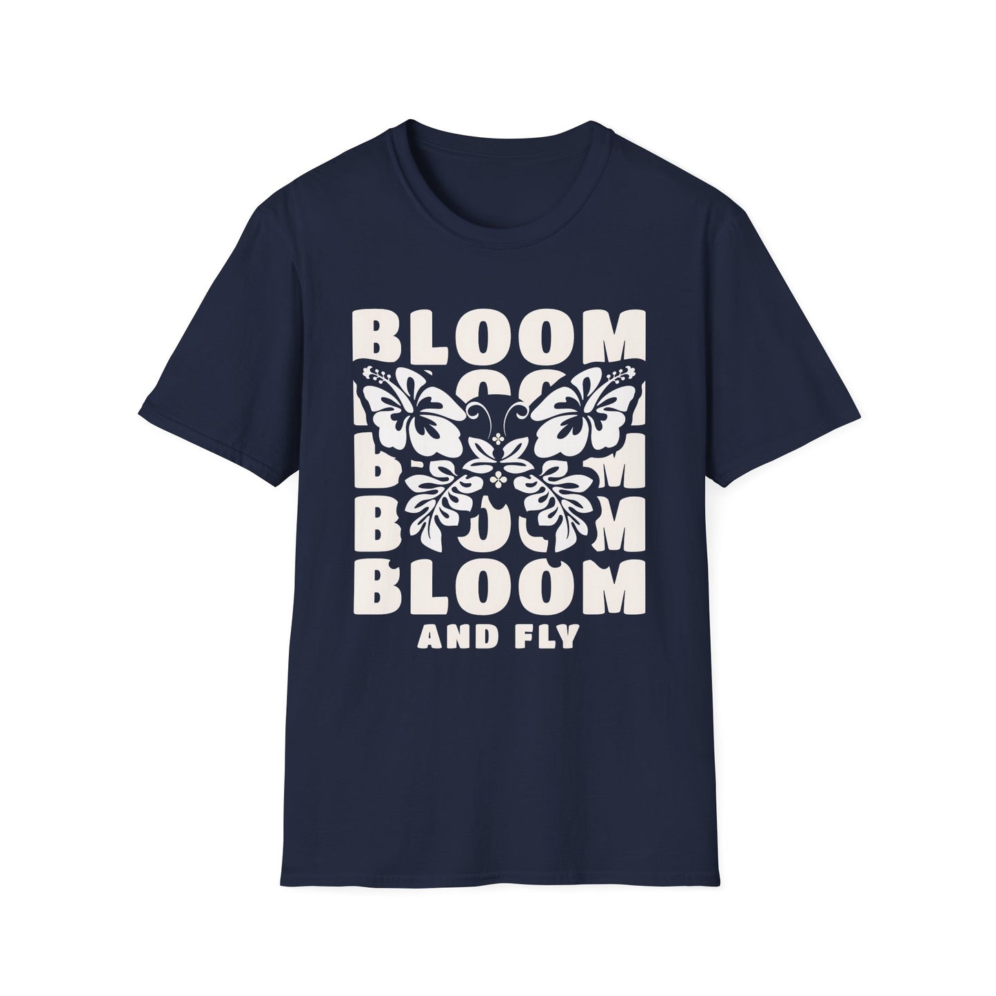 Bloom And Fly - Monochrome Floral Butterfly T-Shirt
