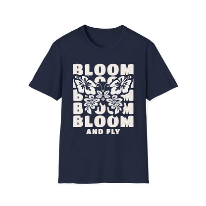Bloom And Fly - Monochrome Floral Butterfly T-Shirt