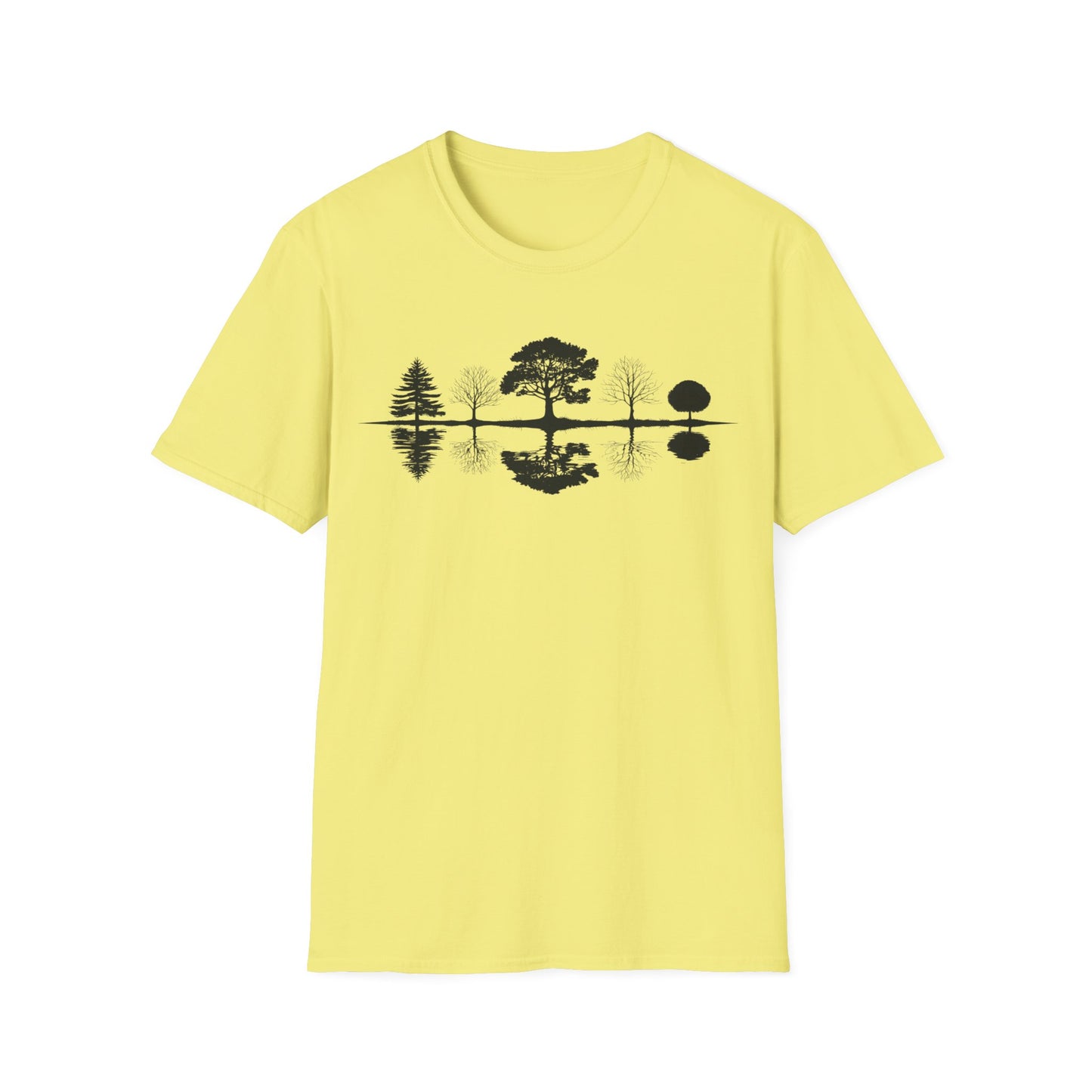 Monochrome Silhouette Trees With Reflection In Water T-Shirt