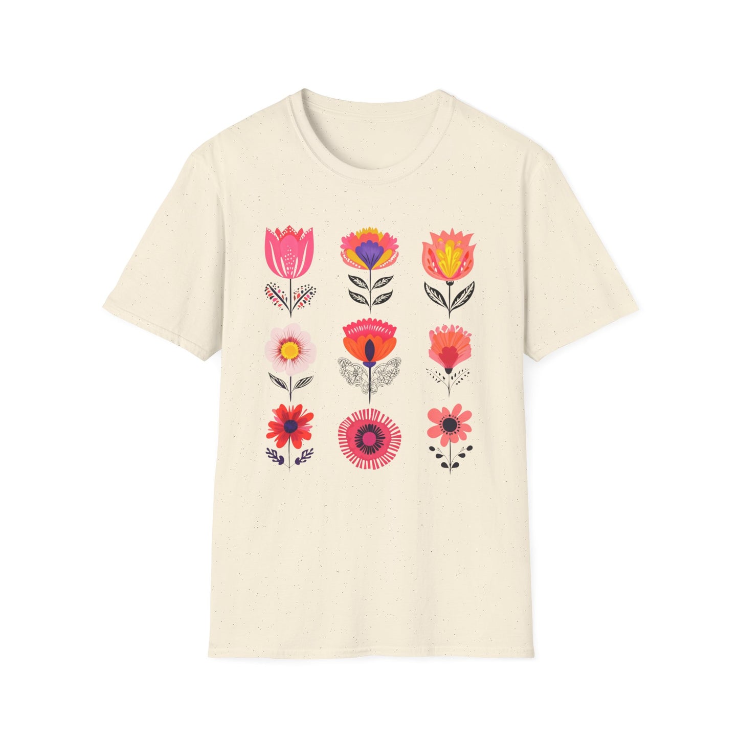 Vibrant Boho Grid Flowers T-Shirt
