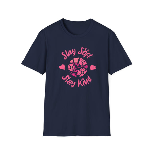 Stay Soft Stay Kind - Vibrant Boho Pink Flowers T-Shirt