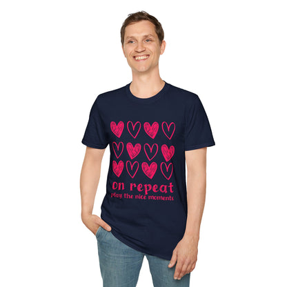 On Repeat, Play The Nice Moments - Monochrome Hearts Grid T-Shirt