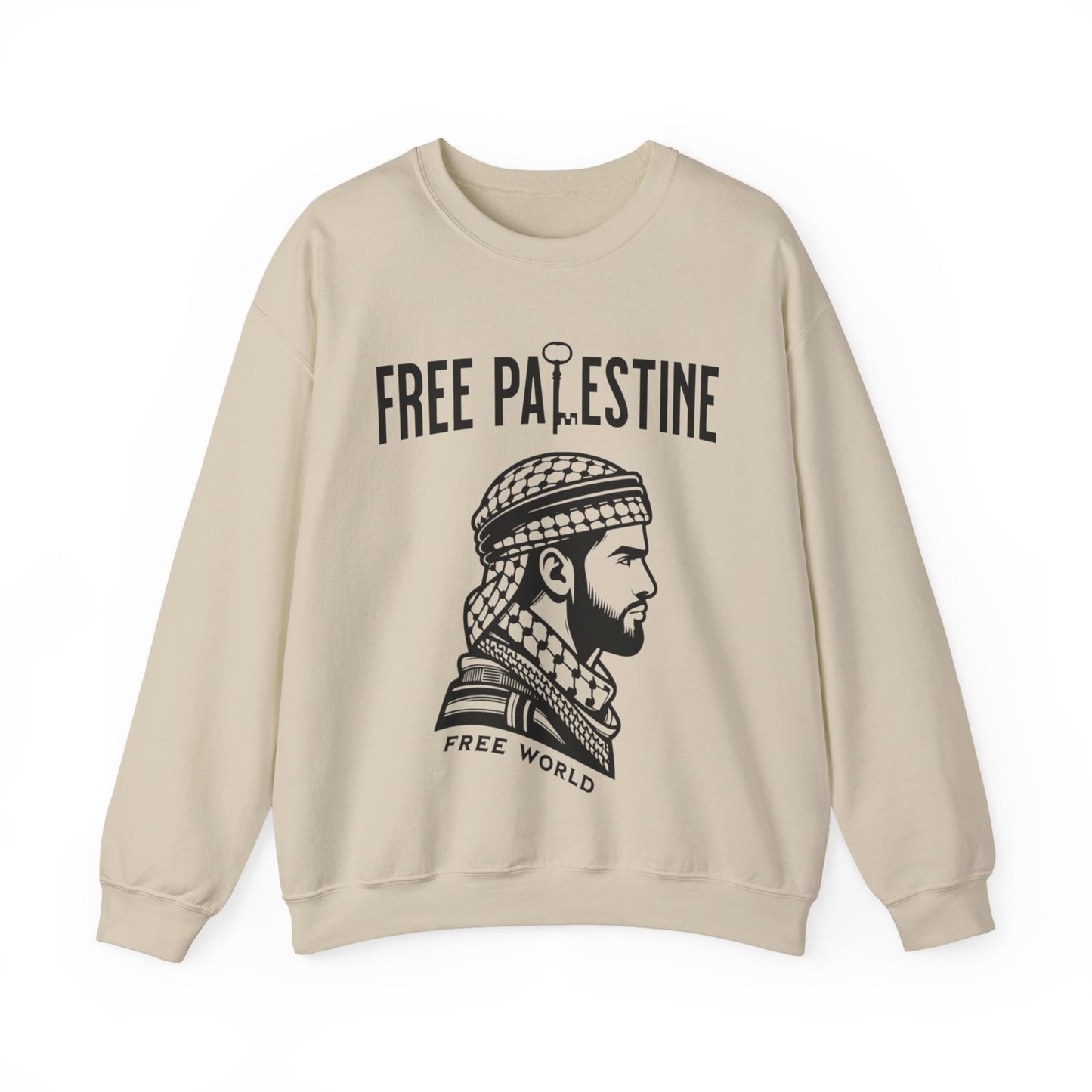 Free Palestine Free World - Man Wearing Palestinian Kuffiyah Sweatshirt